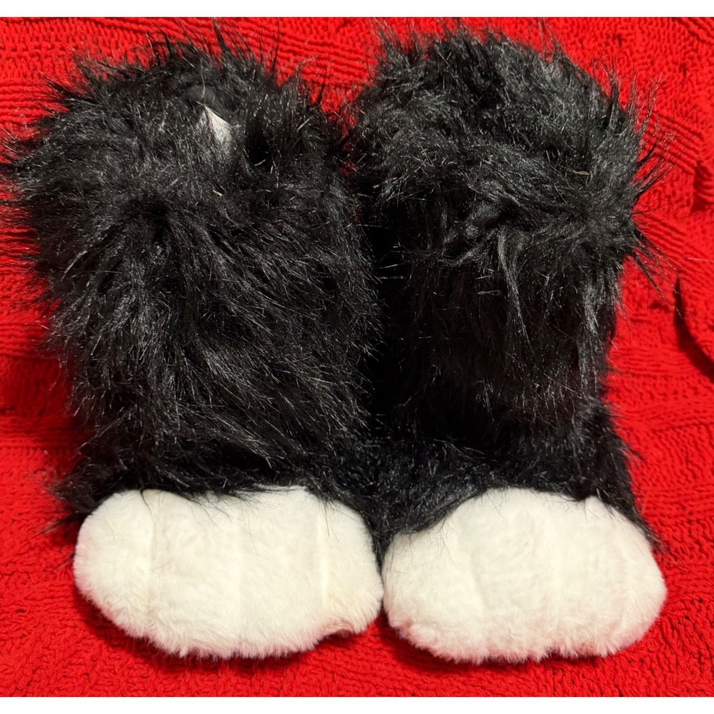 Spirit Halloween Faux Fur Paw Slippers Black White Cosplay Costume Booties S/M